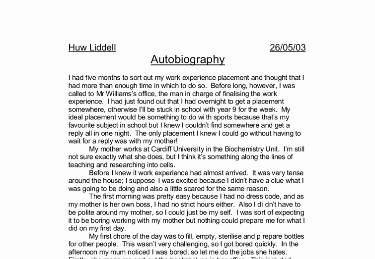 An Example Of An Autobiography Best Of Autobiography original Writing Gcse Work Experience