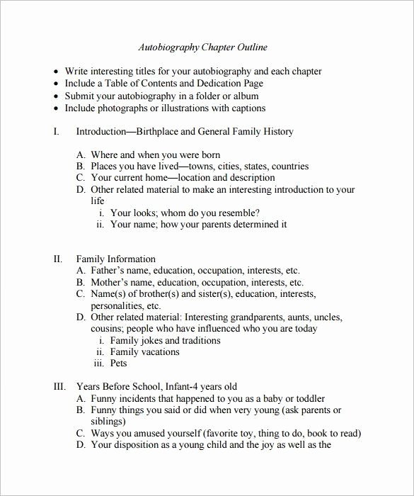 An Example Of An Autobiography Best Of Autobiography Outline Template – 8 Free Sample Example