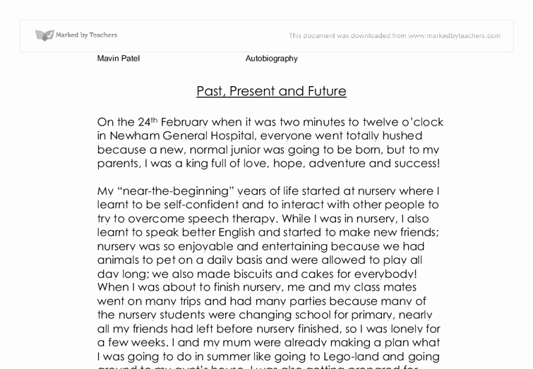 An Example Of An Autobiography Elegant Autobiography My Past Present and Future Gcse English