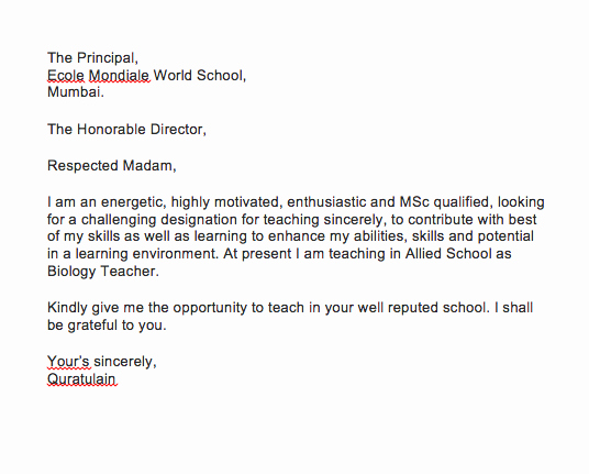 Application for A Teacher Job Lovely Application Letter for Teaching Job In School