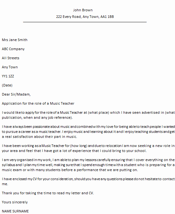 Application for A Teacher Job Lovely Music Teacher Cover Letter Example Icover