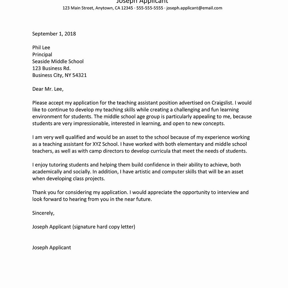 Application for A Teacher Job Luxury Teaching assistant Cover Letter Samples