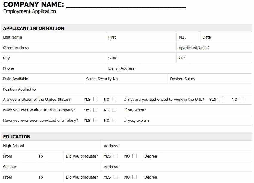 Application for Employment Free Awesome Printable Pdf Generic Employment Application form