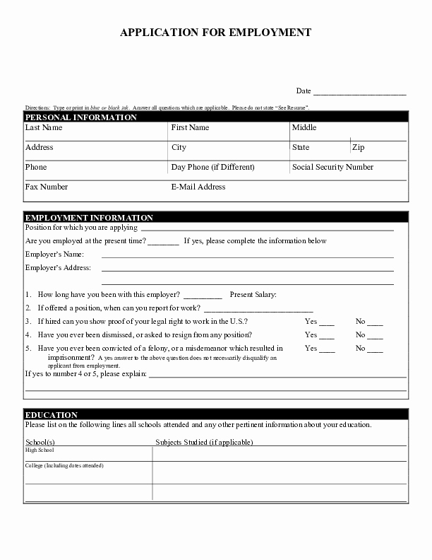 Application for Employment Free Elegant Blank Job Application form Samples Download Free forms