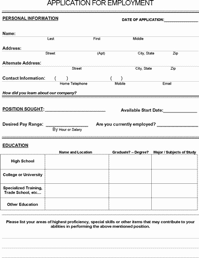Application for Employment Free Inspirational Job Application form Pdf Download for Employers