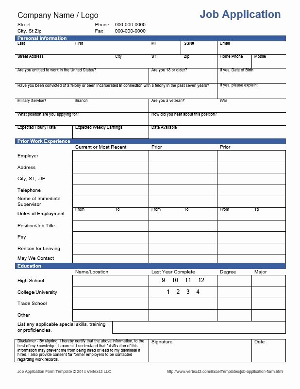 Application for Employment Free Lovely Download the Job Application form From Vertex42