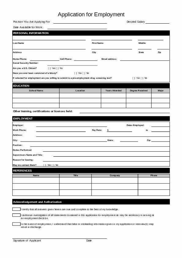 Application for Employment Free New Blank Job Application form Samples Download Free forms