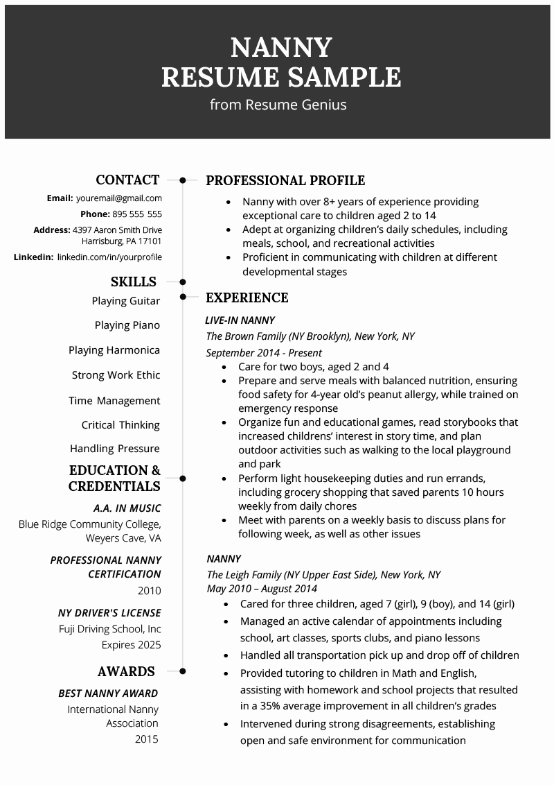 Application for Nanny Position Beautiful Nanny Resume Example &amp; Writing Tips