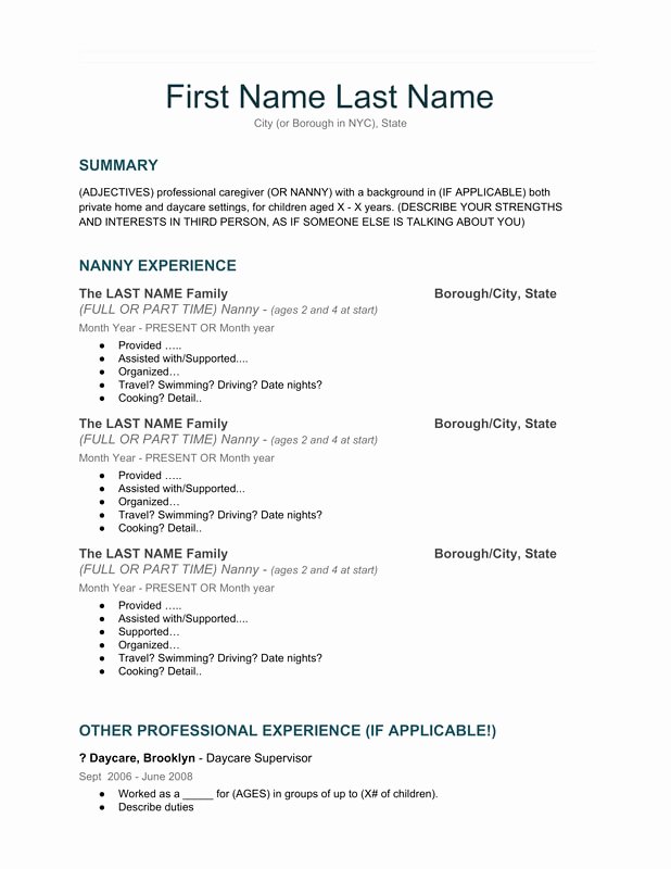 Application for Nanny Position Elegant Our Nanny Resume Template Apply for Nanny Jobs