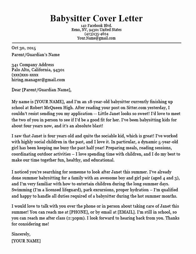 sample of application letter for nanny