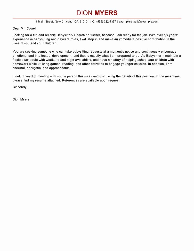 Application for Nanny Position Luxury Best Babysitter Cover Letter Examples