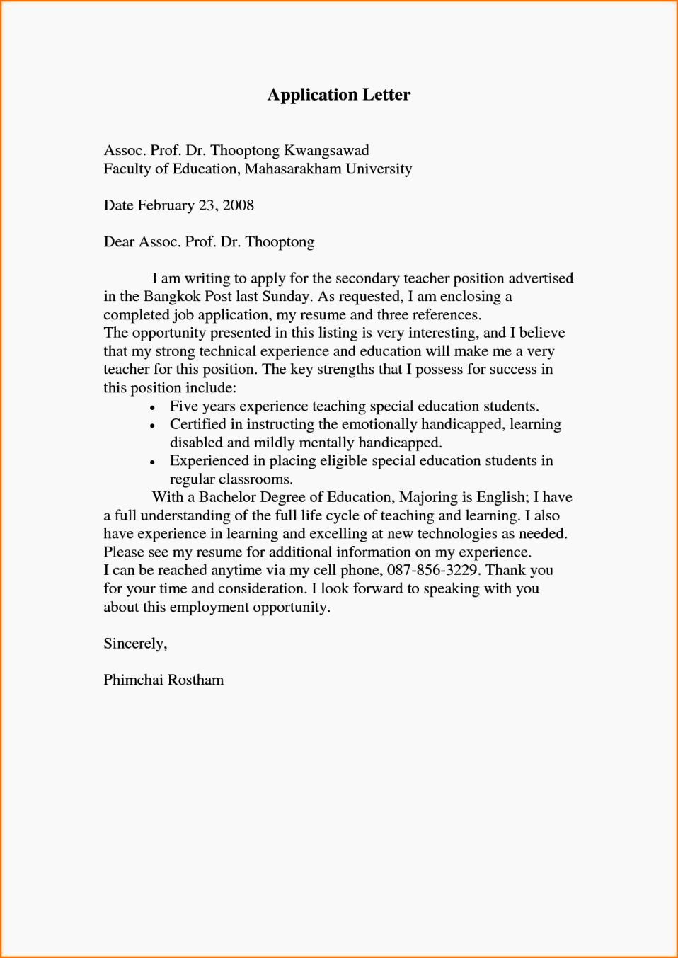 Application Letter for Job Lovely for Apply Teacher Letter Resume Template