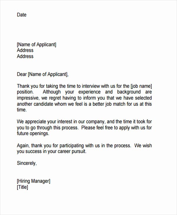 Application Rejection Letter Template Awesome 9 Job Application Rejection Letters Templates for the
