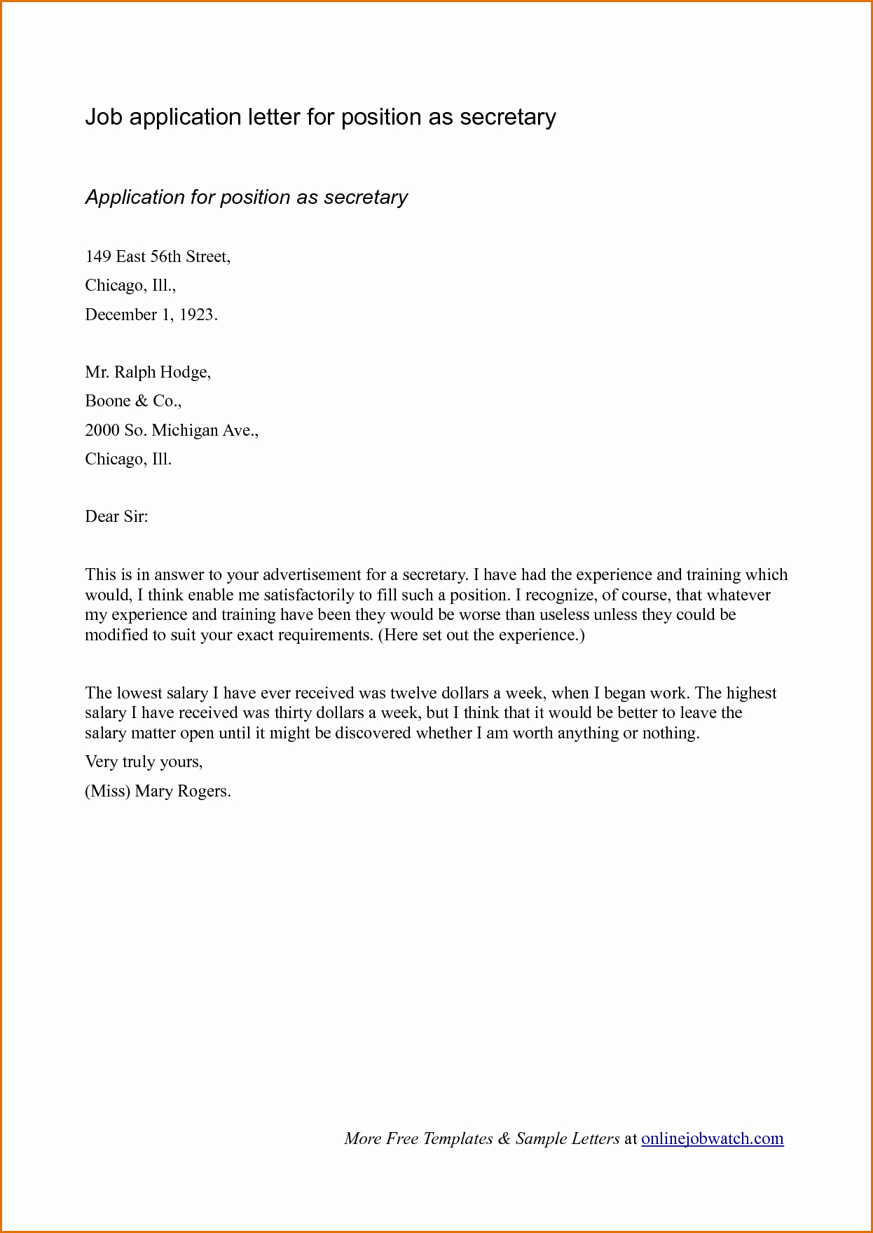 30 Applying For Job Letters Example Document Template