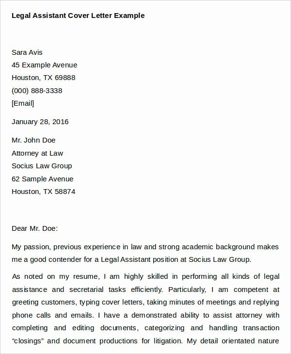 Attorney Cover Letters Samples Inspirational 7 Legal Cover Letters Free Sample Example format