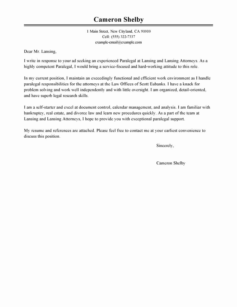 Attorney Cover Letters Samples Luxury Leading Professional Paralegal Cover Letter Examples
