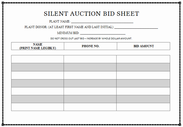 Auction Bid Sheet Template Elegant 30 Silent Auction Bid Sheet Templates [word Excel Pdf]