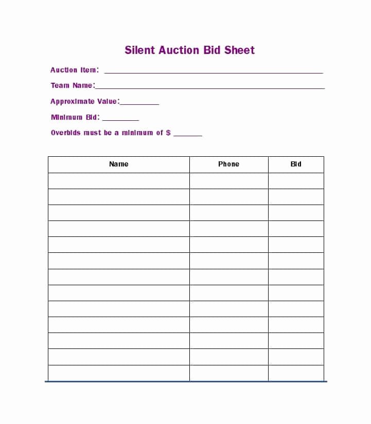 Auction Bid Sheet Template Fresh 40 Silent Auction Bid Sheet Templates [word Excel]
