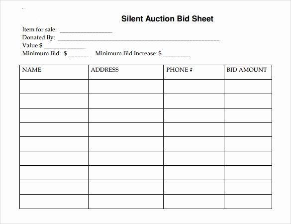 Auction Bid Sheet Template New Silent Auction Template