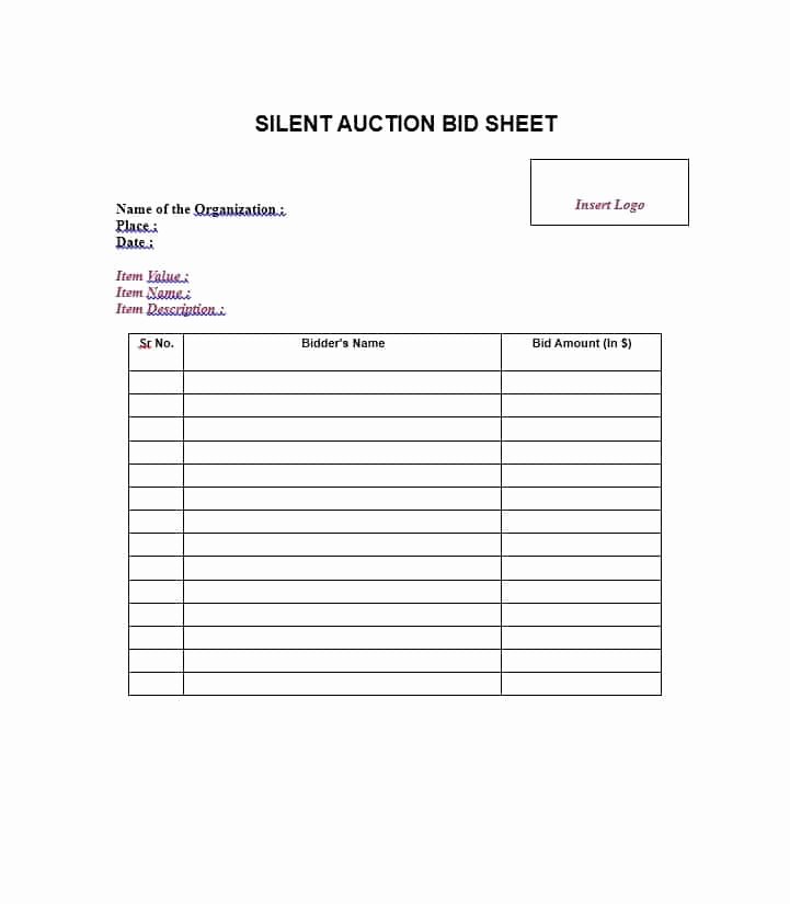 Auction Bid Sheet Template Unique 40 Silent Auction Bid Sheet Templates [word Excel]