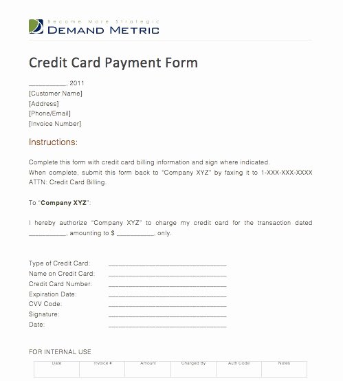 Authorization for Credit Card Use Best Of Credit Card Payment form A form to Obtain Authorization