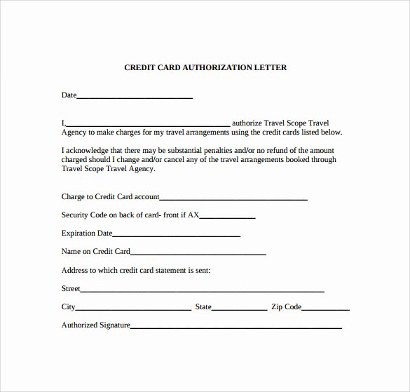 Authorization for Credit Card Use Unique Credit Card Authorization Letter 10 Download Documents