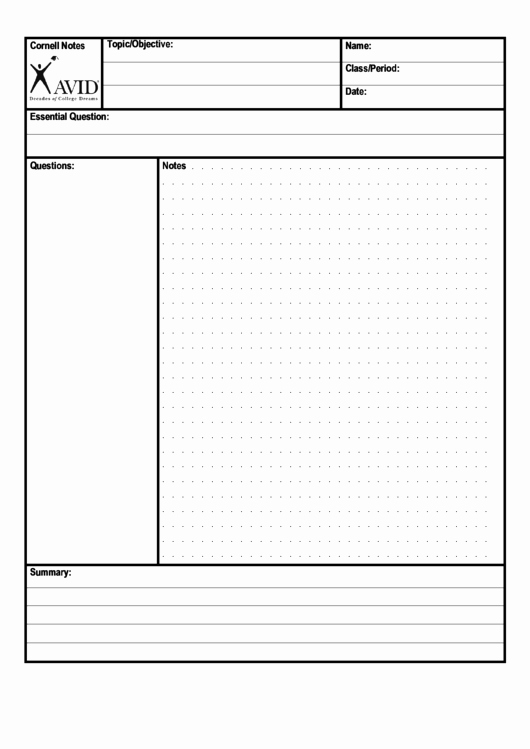Avid Cornell Note Template Elegant top 10 Avid Cornell Notes Templates Free to In