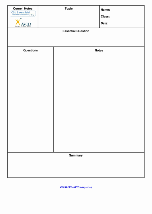 Avid Cornell Note Template Luxury top 5 Avid Cornell Notes Templates Free to In Pdf