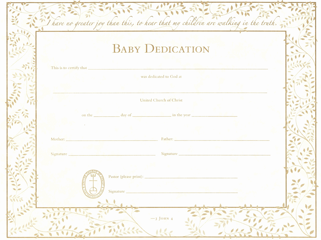 Baby Blessing Certificate Template Elegant United Church Of Christ Baby Dedication Certificate