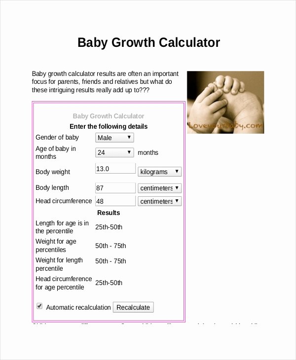Baby Growth Rate Calculator Lovely Baby Growth Chart Calculator 6 Free Excel Pdf