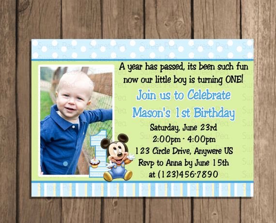 Baby Mickey Birthday Invitations Awesome Baby Mickey Mouse Boy 1st First Birthday by Sweetpeaprintz