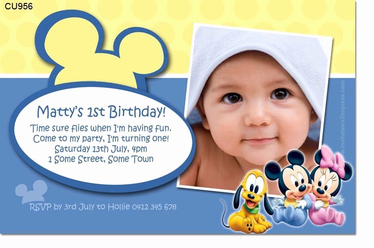 Baby Mickey Birthday Invitations New Baby Mickey Birthday Invitation Template