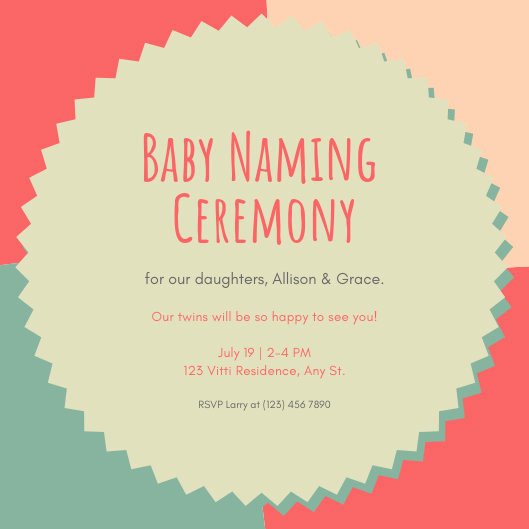 Baby Naming Ceremony Invitation Best Of Peach Red and Teal Baby Naming Ceremony Invitation