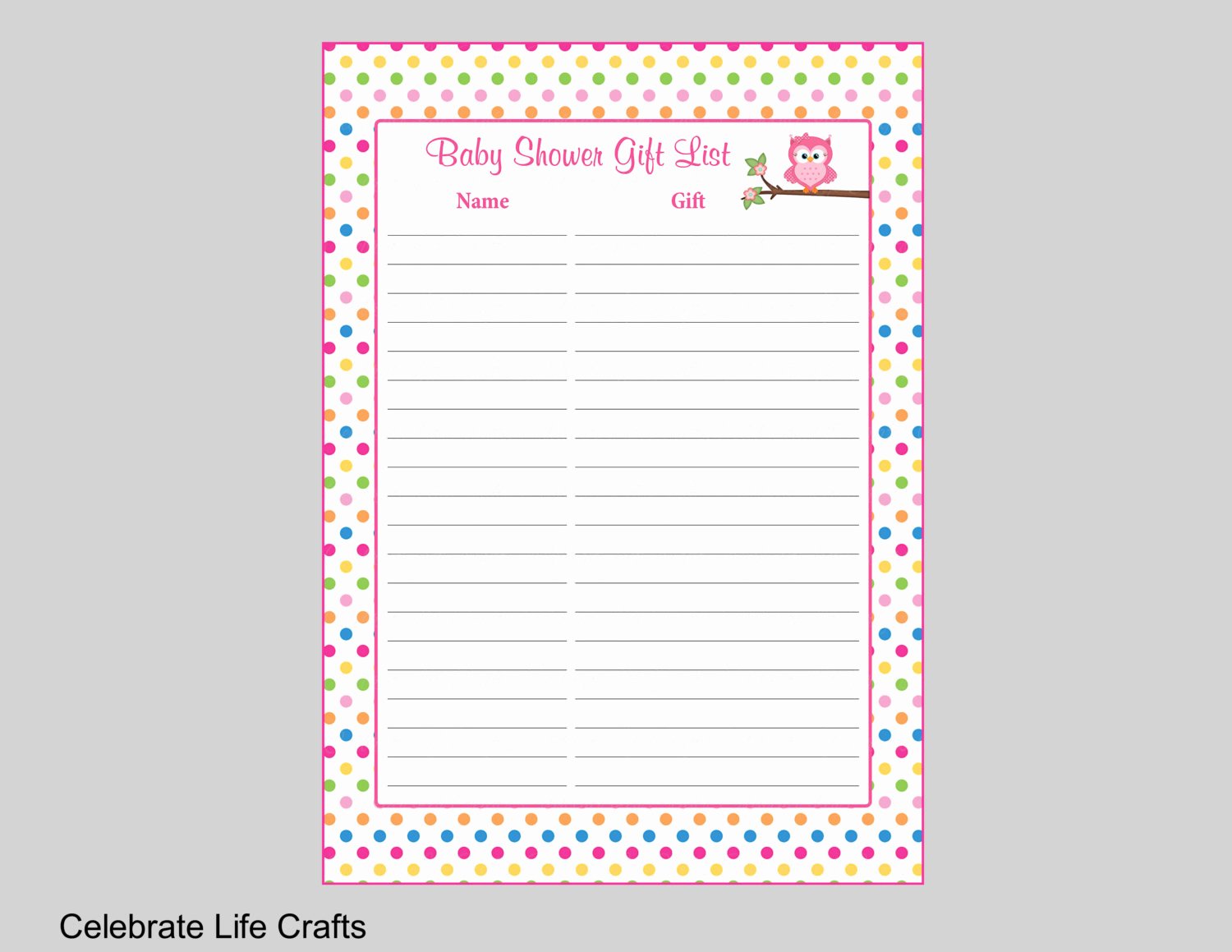 Baby Shower Gift Log Awesome Owl Baby Shower Gift List Printable Baby Shower Gift Record