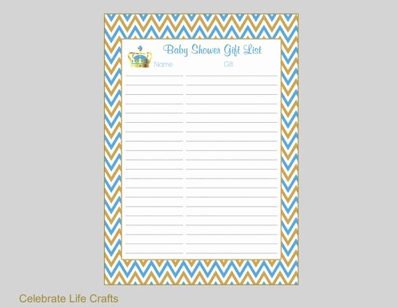 Baby Shower Gift Log New Crown Baby Shower Gift List Printable Baby Shower Gift