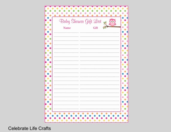 Baby Shower Gift Log Unique Owl Baby Shower Gift List Printable Baby Shower Gift Record