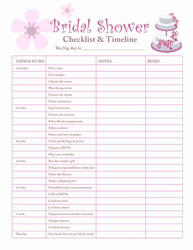 Baby Shower Planning List Awesome Printable Checklists Bridal Shower Checklist
