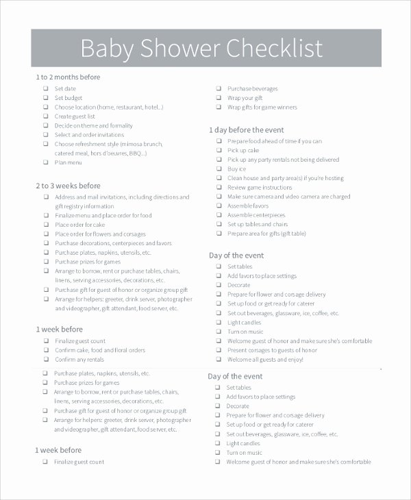 Baby Shower Planning List Luxury Sample Baby Shower Checklist 6 Examples In Pdf Excel
