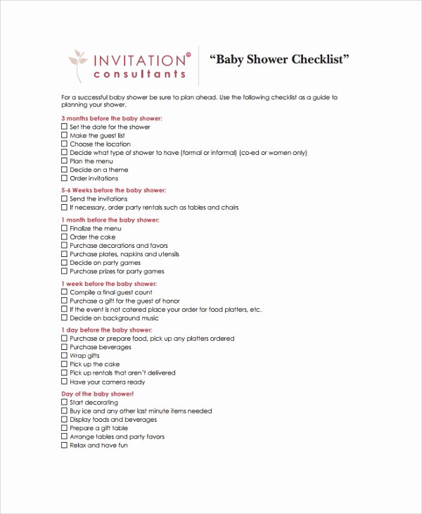 Baby Shower Program Sample Inspirational Sample Baby Shower Checklist 6 Examples In Pdf Excel