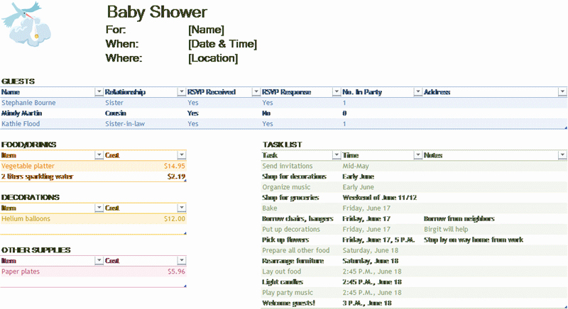 Baby Shower Program Template Fresh Excel Template to Plan A Shower From Guest List Rsvp