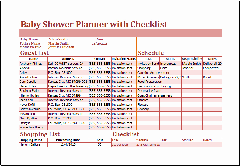 Baby Shower Shopping List Awesome Excel Baby Shower Planner with Checklist Template