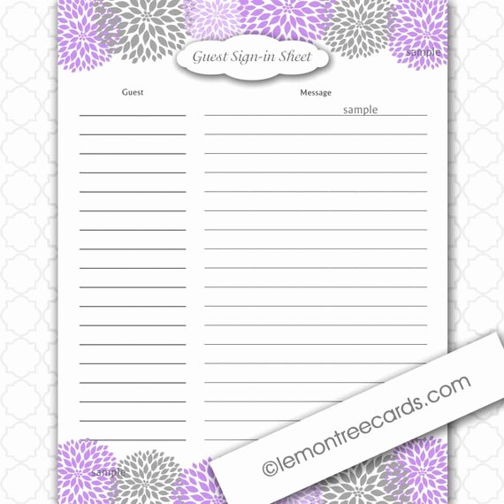Baby Shower Sign In Sheets Best Of Lavender and Grey Dahlia Baby or Bridal Shower Guest Sign In