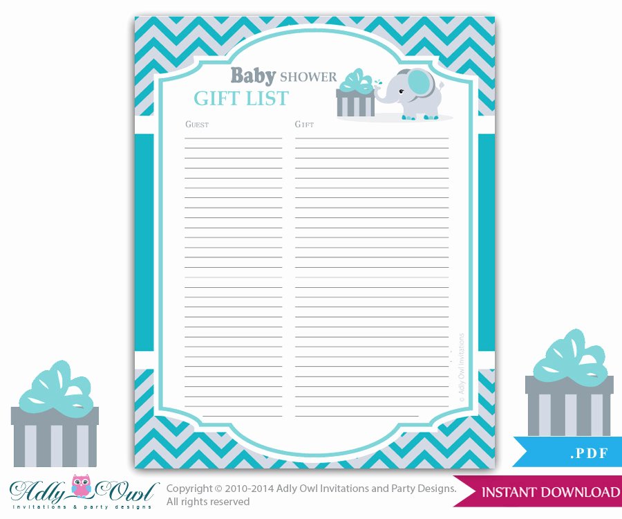 Baby Shower Sign In Sheets Elegant Boy Elephant Guest Gift List Guest Sign In Sheet Card for