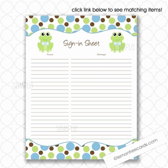 Baby Shower Sign In Sheets Elegant Items Similar to Frog Baby Shower Sign In Sheet Frog Sign