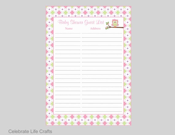 Baby Shower Sign In Sheets Fresh Owl Baby Shower Guest List Printable Sign In Sheet Address