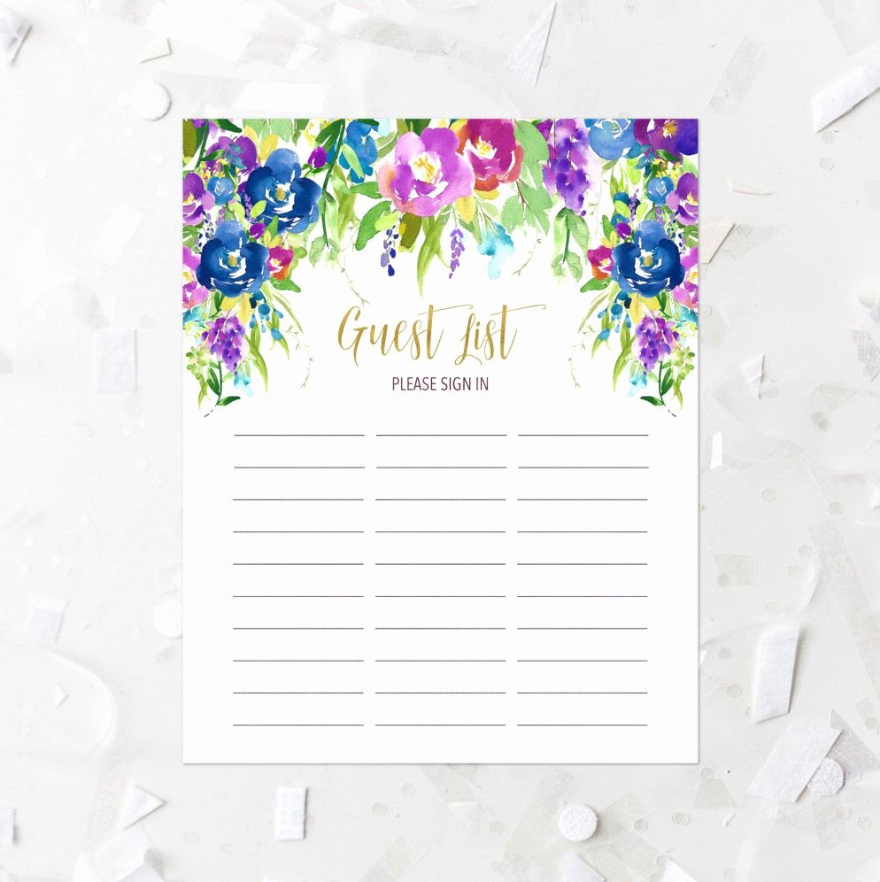 Baby Shower Sign In Sheets New Floral Guest List Printable Guest List Sign In Sheet