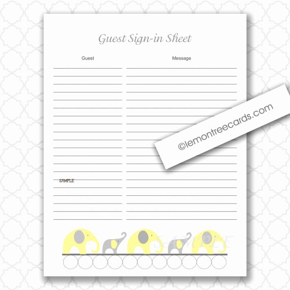 Baby Shower Sign In Sheets New Yellow Elephants Baby Shower Guest Sign In Sheet and Baby