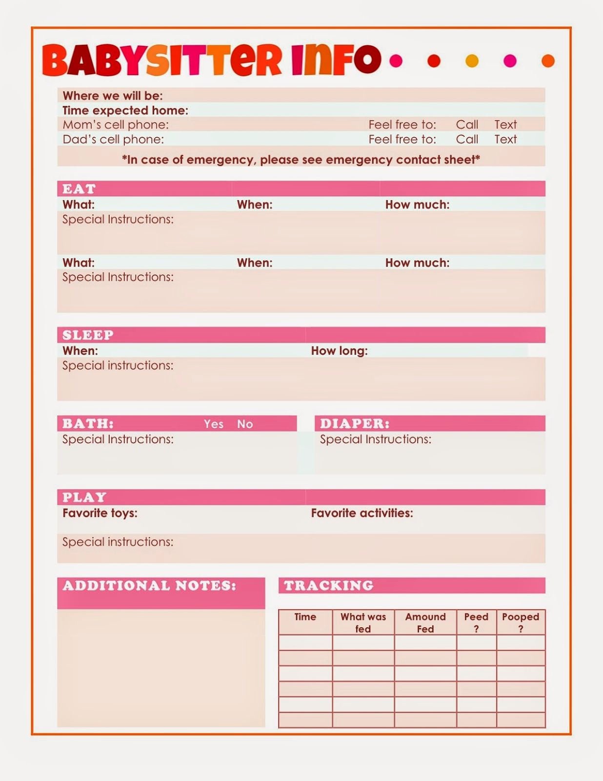 Babysitter Information Sheet Template Lovely Babysitter Information Sheet for Infants Printable Sheet