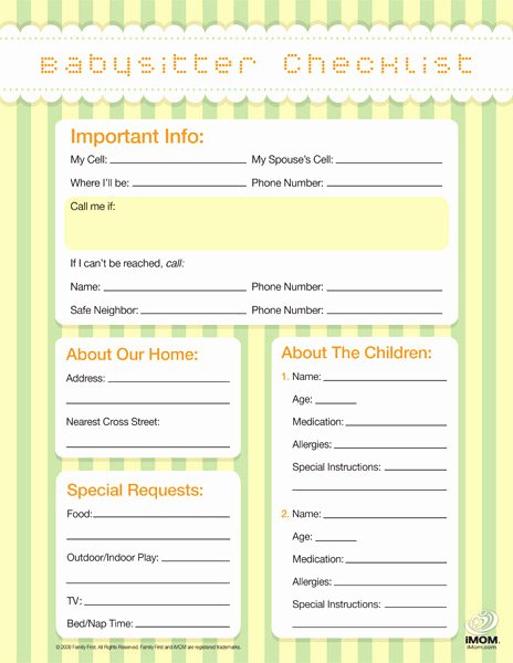 Babysitter Information Sheet Template Luxury Babysitter Checklist Imom