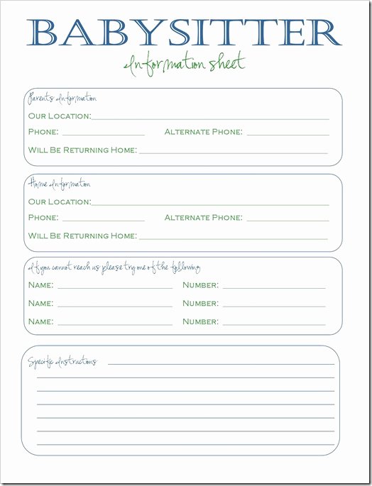 Babysitter Information Sheet Template New Free Printable Babysitter